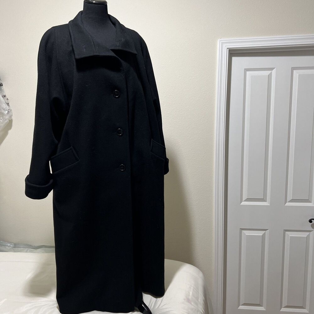 Larry Levine Wool PeaCoat Womens 16 BLACK Long Button Front Winter VTG Union